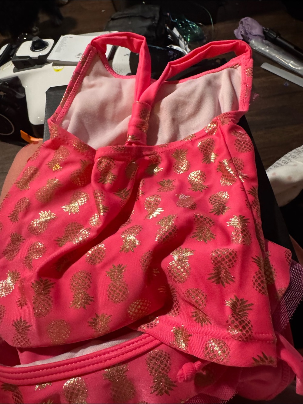 Multiples Hot Pink Girls' Two-Piece Swim Set with Gold Pineapple Print